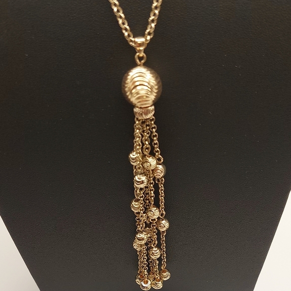 MONET Goldtone Swirly Balls Tassel Necklace EVC - Picture 8 of 12